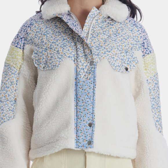 Blank NYC Flower Patchwork Jacket Floral Sherpa Large 12-14 NWT Coat